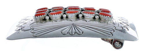 Navajo Patterned Coral Genuine Sterling Silver Belt Buckle CB118336